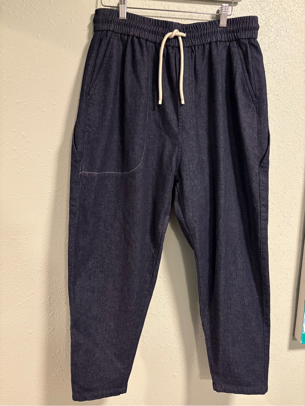 Men's Kidoriman Dark Indigo Elastic-Waist drawing Denim harem pants